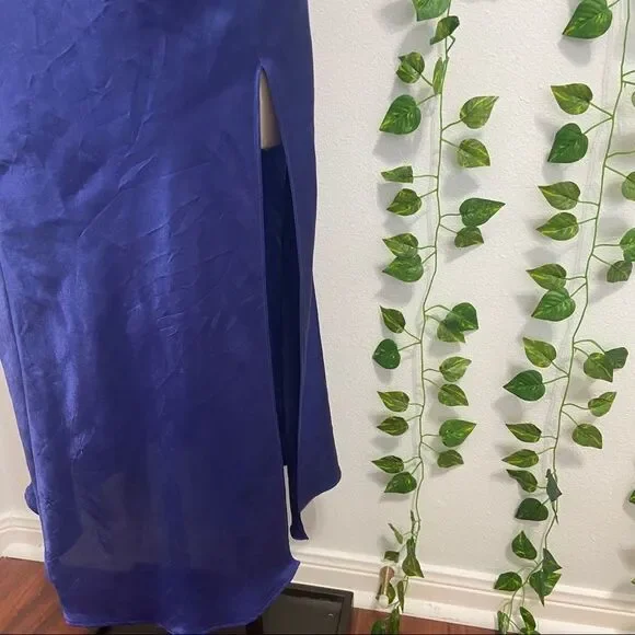 Victoria’s Secret Blue Satin Maxi Slip Dress | Lace Trim Nightgown Chemise | Siz - Picture 3 of 6